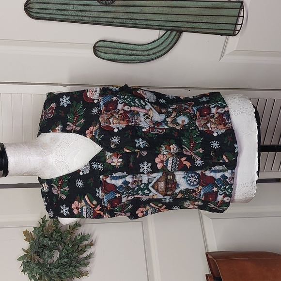 1990's Vintage Christmas Tapestry Vest Medium Large - Picture 17 of 17